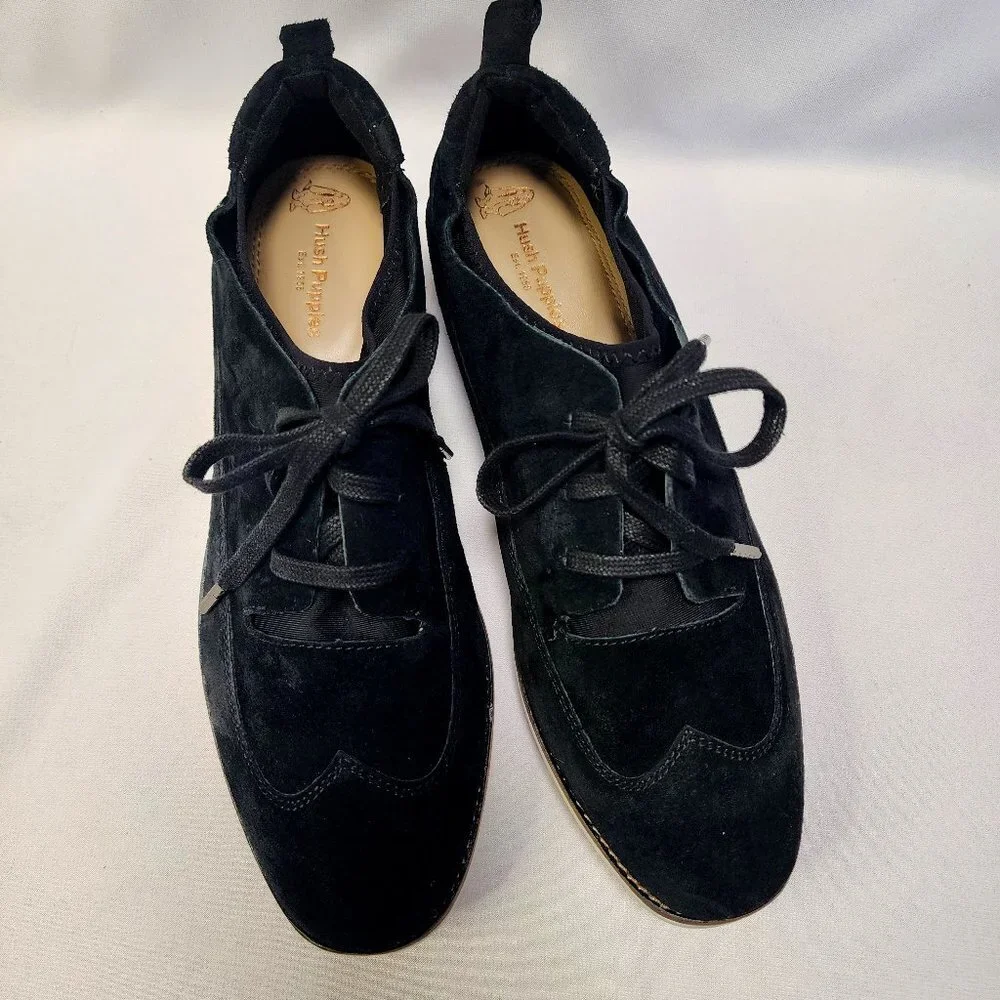 Women's Hush Puppies Wing Toe Black Suede Loafers - Picture 12 of 12